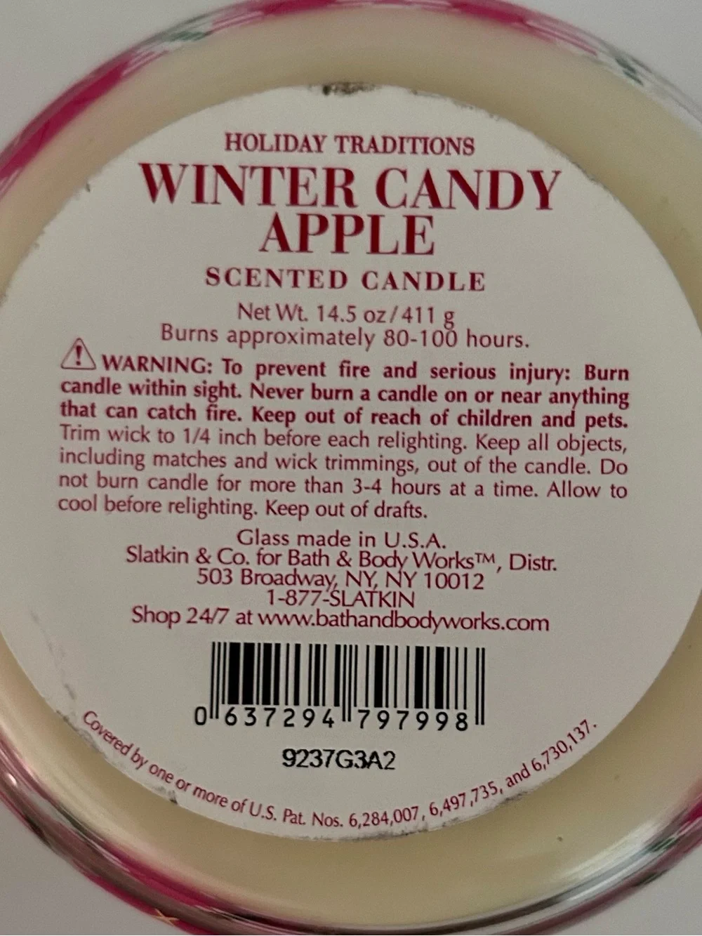 Bath & Body Works Winter Candy Apple Red, Cream and Green Plaid Jar Candle